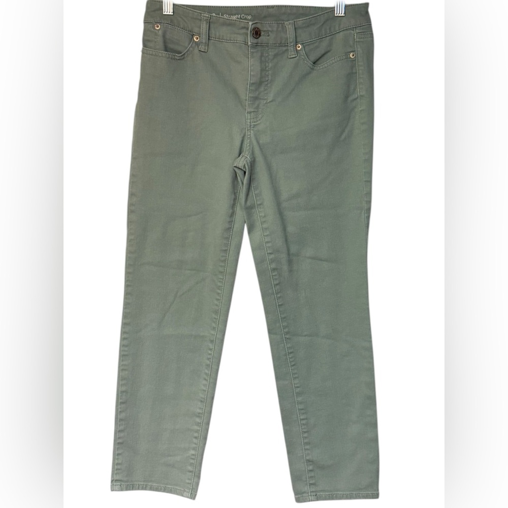 Talbots Flawless Straight Crop Pants Size 2 Green Stretch Mid Rise